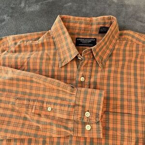 American Eagle Outfitters Orange Plaid Casual Button Down Shirt
